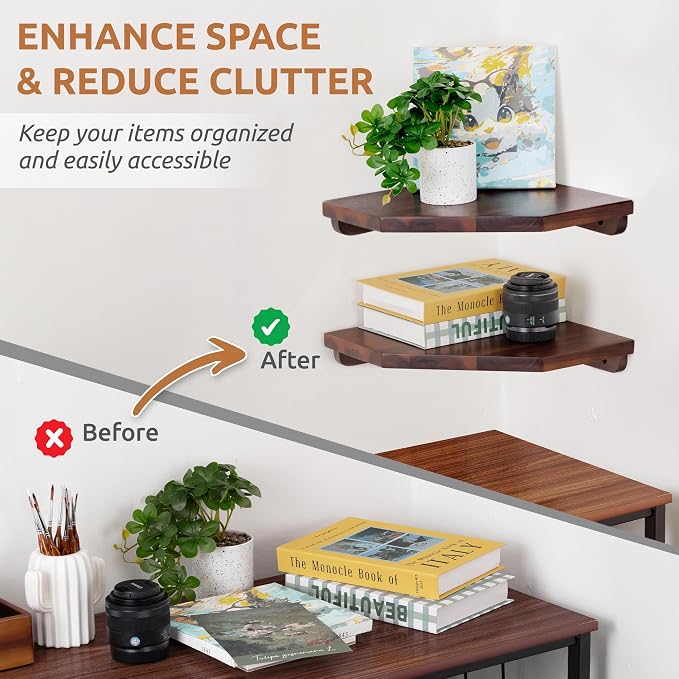 Demigo Hexagon Corner Floating Shelves Wall Mount – Solid Acacia Wood - Image 6