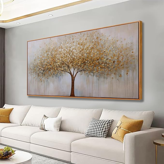 Wall Art Gold Abstract Tree of Life Framed Modern Artwork Canvas Painting by VHMING