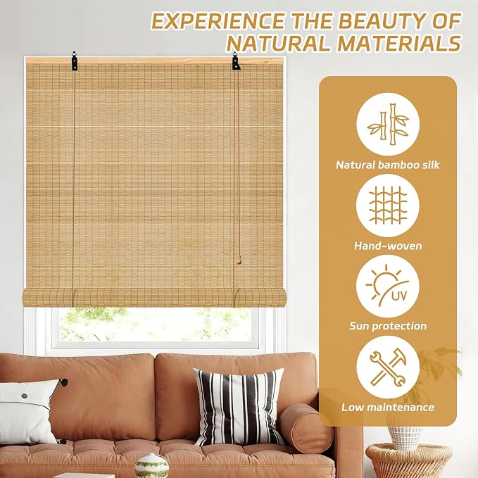Bamboo Blinds - Bamboo Roman Shades 60Wx72L Outdoor Roller Blinds Retro Roller - Image 4