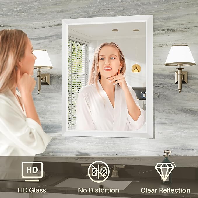 36x32 Inch White Bathroom Mirror - Image 5