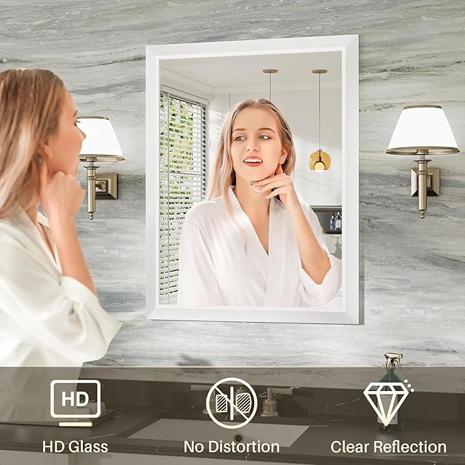 24x36 Inch White Bathroom Mirror - Image 5