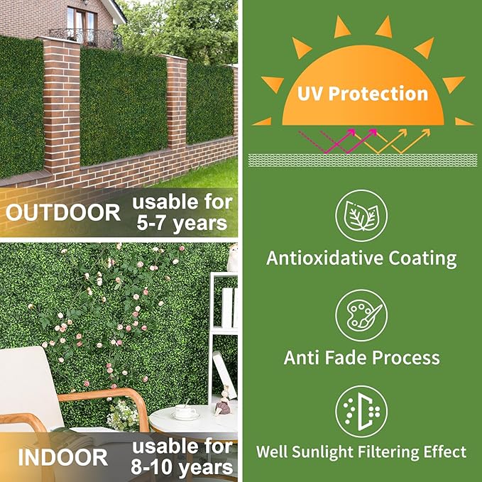 Luyue 6PCS 20”×20” Boxwood Panels, Artificial Grass Wall Panels Fake Greenery - Image 4