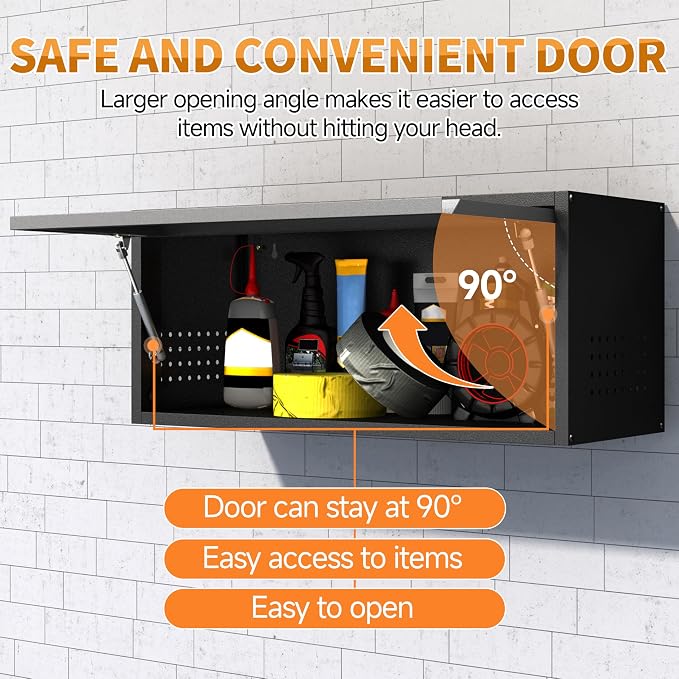 Metal Garage Wall Cabinet with Up-Flip Door, Wall-Mounted Steel Storage Cabinet - Image 4