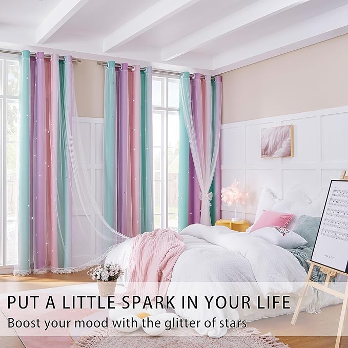 XiDi Curtains for Girls Bedroom Kids Room Unicorn Princess Theme Room Darkening - Image 3