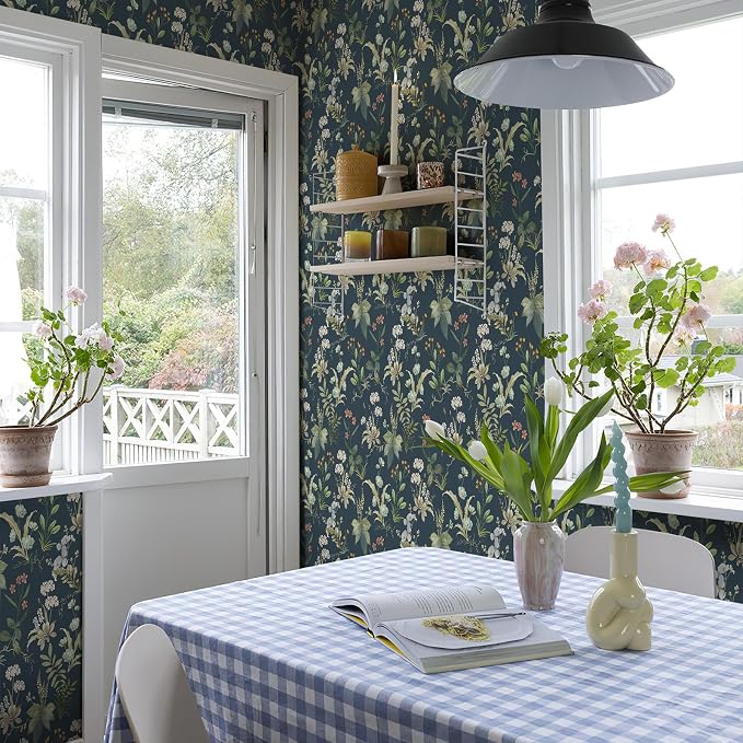 Simon&Siff Vintage Peel and Stick Wallpaper Blue Floral Wallpaper Wildflowers - Image 3