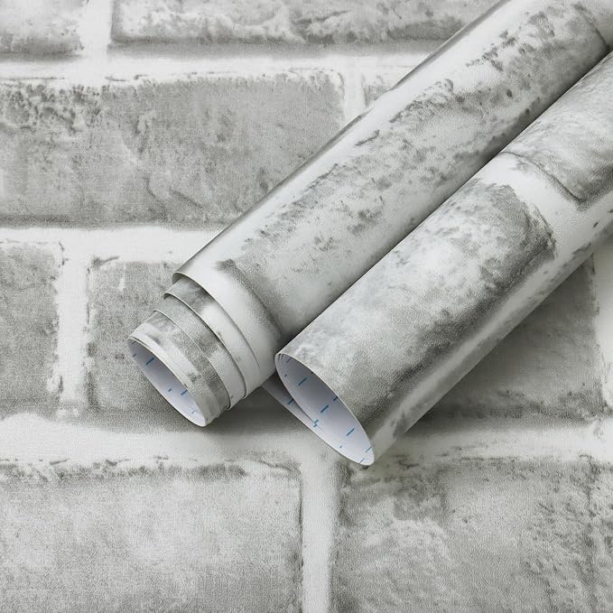 Guvana 17.3" x 394" Grey Brick Wallpaper Peel and Stick 3D Brick Contact Paper - Image 9
