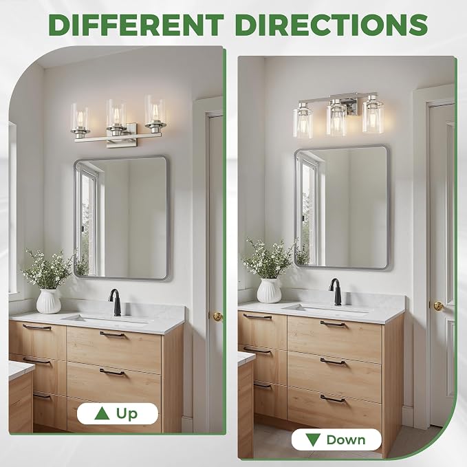DORESshop 17 Inch Bathroom Light Fixtures, 3-Light Nickel Bathroom Lighting - Image 6