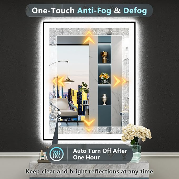 30x36 Black Framed LED Bathroom Mirror - Image 6