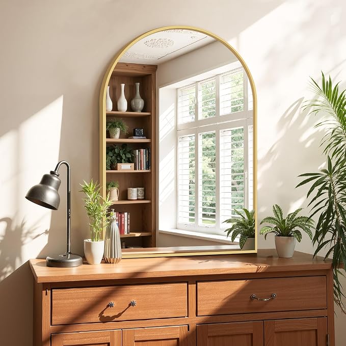 Bathroom Mirror for Wall, 30x20 Inch Arched Mirror, Matte Gold Metal Framed - Image 4