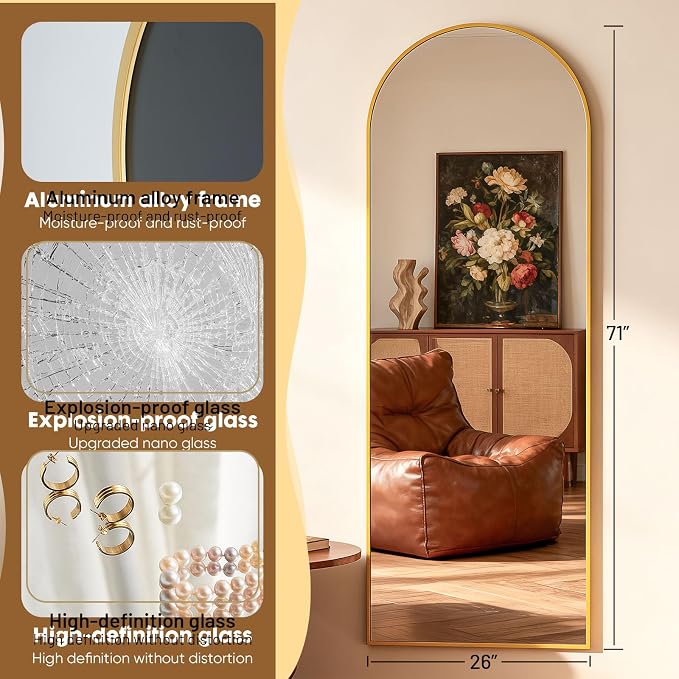 Simple Deluxe Arched Full Length Mirror, - Image 4