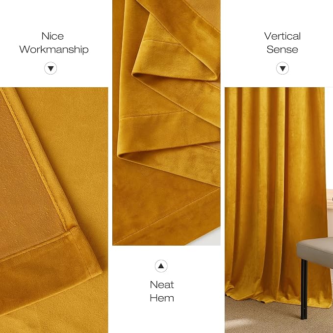 NICETOWN Yellowish Gold Velvet Curtains 84 inches Long - Image 7