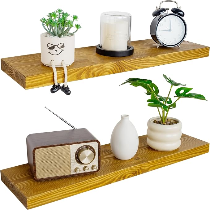 BGMG Wood Floating Shelves for Wall 30 inch Set of 2, Rustic Wooden Wall Mount by BGMG