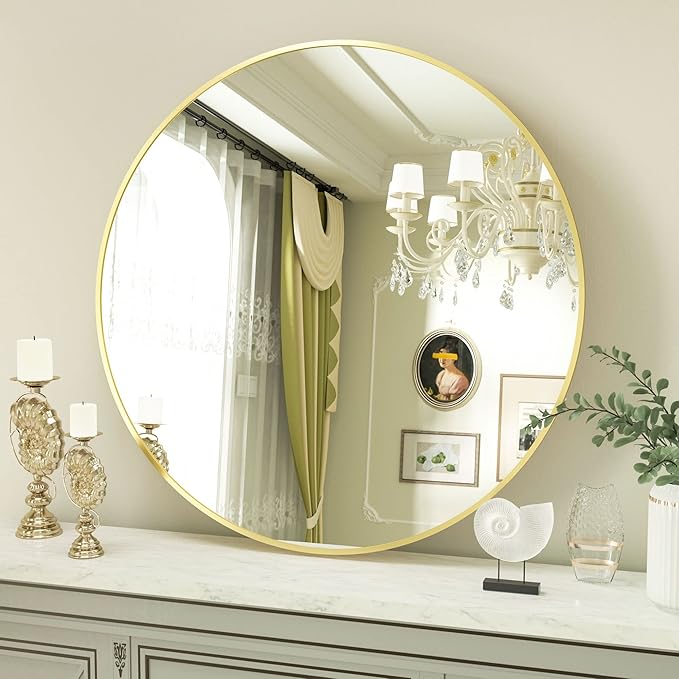 VooBang Round Mirror 36" Gold Wall Mounted Circle Mirrors Vanity Mirror - Image 2