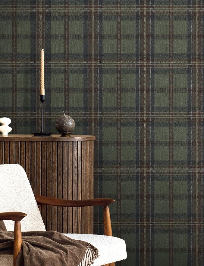 NextWall Harry & Grace Herringbone Plaid Premium Matte Non-Woven Peel and Stick - Image 3