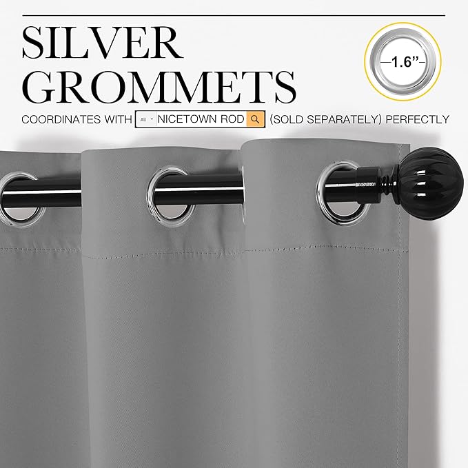 NICETOWN Silver Grey Room Darkening Curtain Panels 96" Long - Image 3