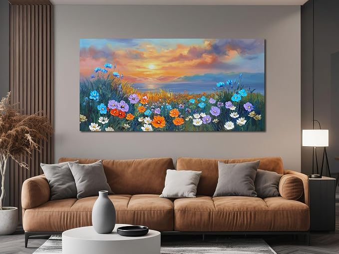 Ardemy Landscape Wall Art for Living Room Sunset Flower Large 40"x20", Canvas - Image 2