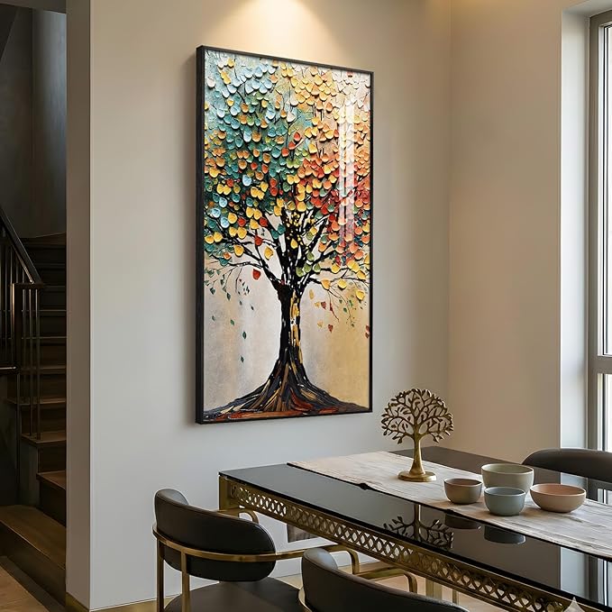 Large Framed Vertical Tree of Life Wall Art - Image 2