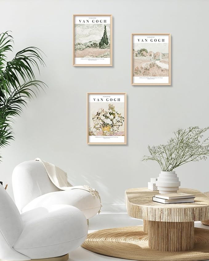 HesenDot Van Gogh High Framed Wall Art Set of 3, 12x16in Neutral Floral Canvas - Image 6