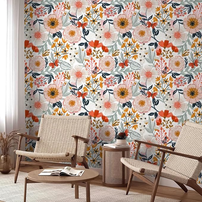 HAOKHOME Boho Peel and Stick Wallpaper Floral Wall Paper Removable - Image 3