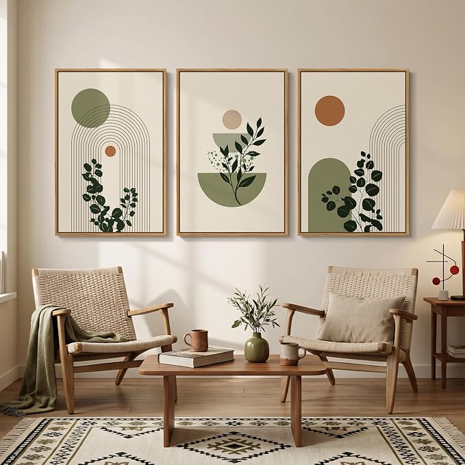 3 Piece Large Framed Abstract Boho Wall Art - Image 4