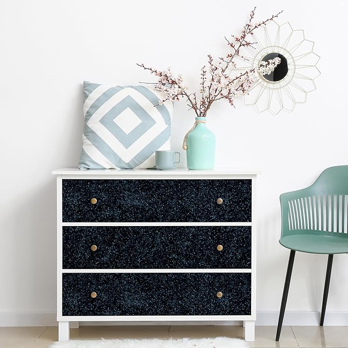 CHIHUT Black Blue Glitter Wallpaper Peel and Stick 15.7''x100'' Sparkle Glitter - Image 5