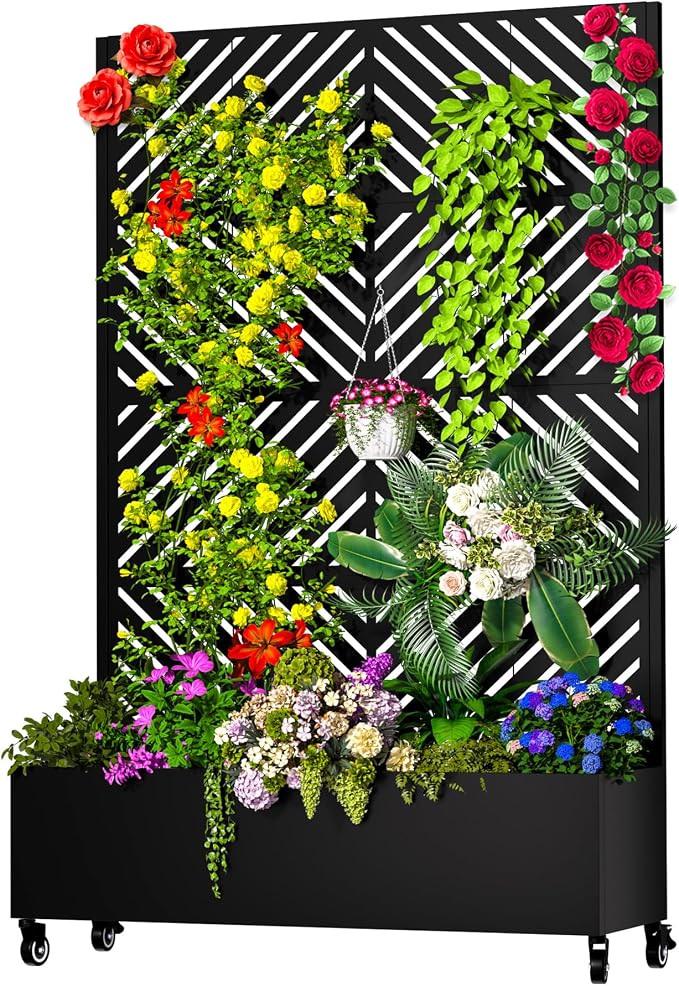 MTART Metal Planter Box with Trellis, 72.1"x47.2"x16" Outdoor Galvanized Raised by Unknown