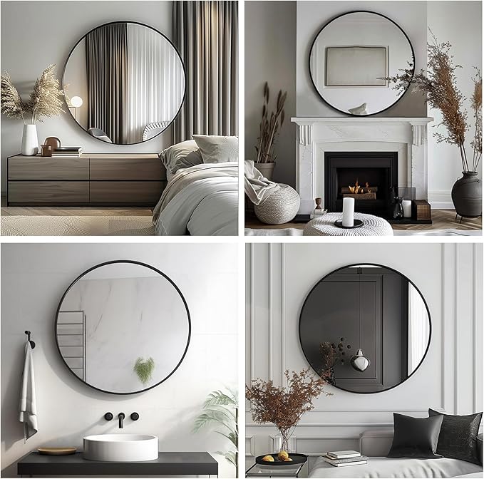 Sunniry Round Mirror 28 inch, Round Black Mirror, Circle Bathroom Mirrors Metal - Image 6