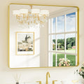 Keonjinn Gold Bathroom Mirrors for Over Sink 42” x 36” Large Brushed Brass by Keonjinn