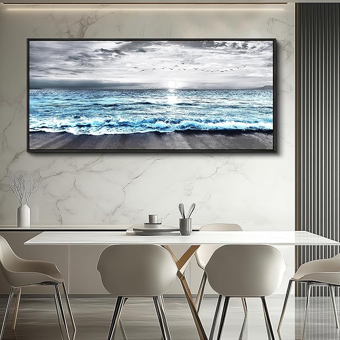 Wapluam Framed Wall Art for Bedroom Decor, Beach Canvas Wall Art Large Ocean - Image 6