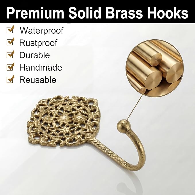 IndianShelf Solid Brass Boho Decorative Wall Hooks - Image 2