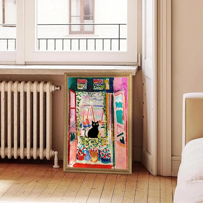 Fantasy Artists Henri Matisse Cat Wall Art, Framed Open Window Black Cat Canvas - Image 3