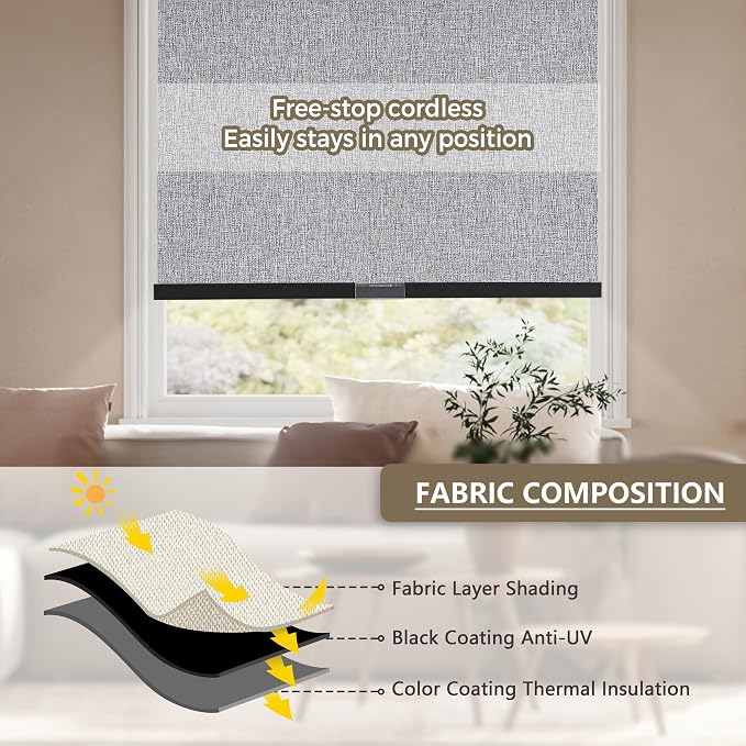 SUNOFF Cordless Blackout Roller Shades Blinds - Image 5