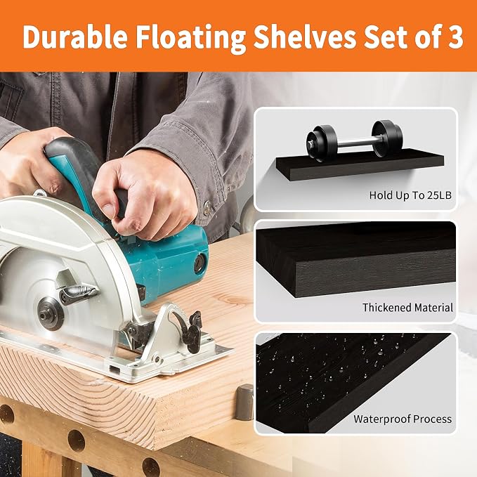 Upassion Floating Shelves for Wall Set of 3, Frame Display Black Floating Shelf - Image 4