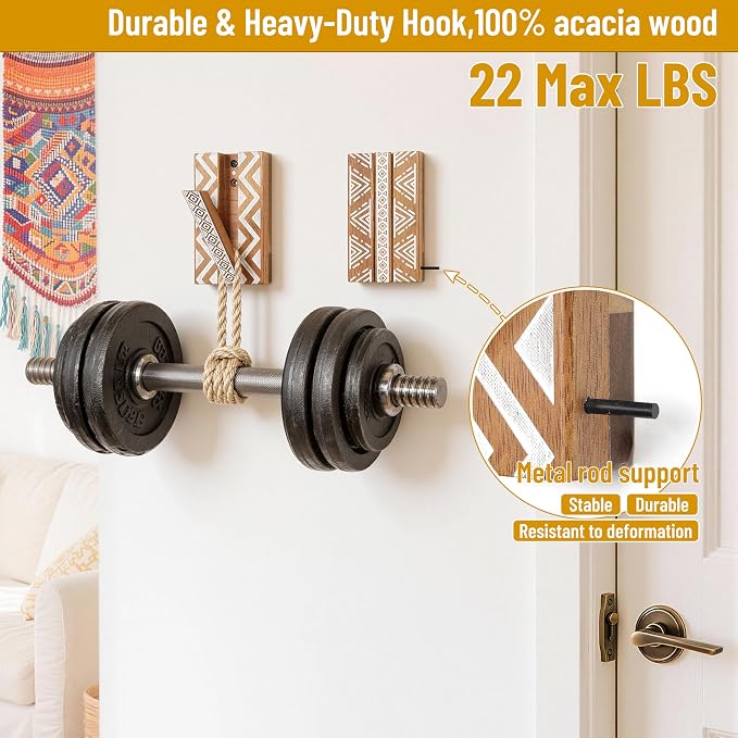 Boho Foldable Wall Hooks: Decorative Wooden Coat Hooks 2Pack Mounted - Image 4