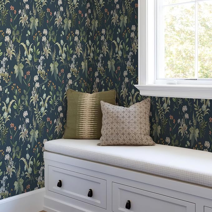 Simon&Siff Vintage Peel and Stick Wallpaper Blue Floral Wallpaper Wildflowers - Image 6
