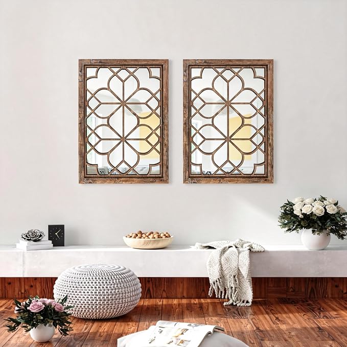 Set of 2 19x26 Inch Large Redbrown Shatterproof Rectangular Wall Mirrors - Image 6
