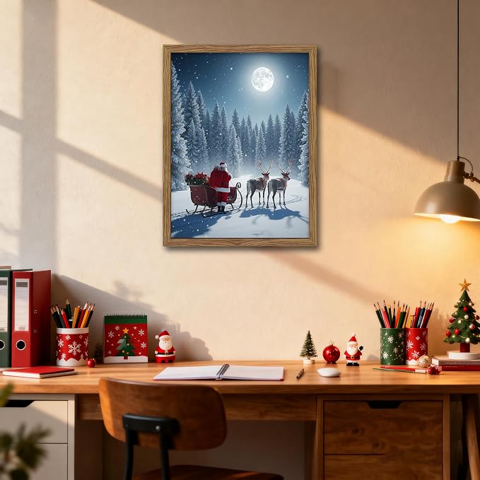 Framed Christmas Wall Decor, Santa Claus Delivering Christmas Gifts Canvas - Image 2