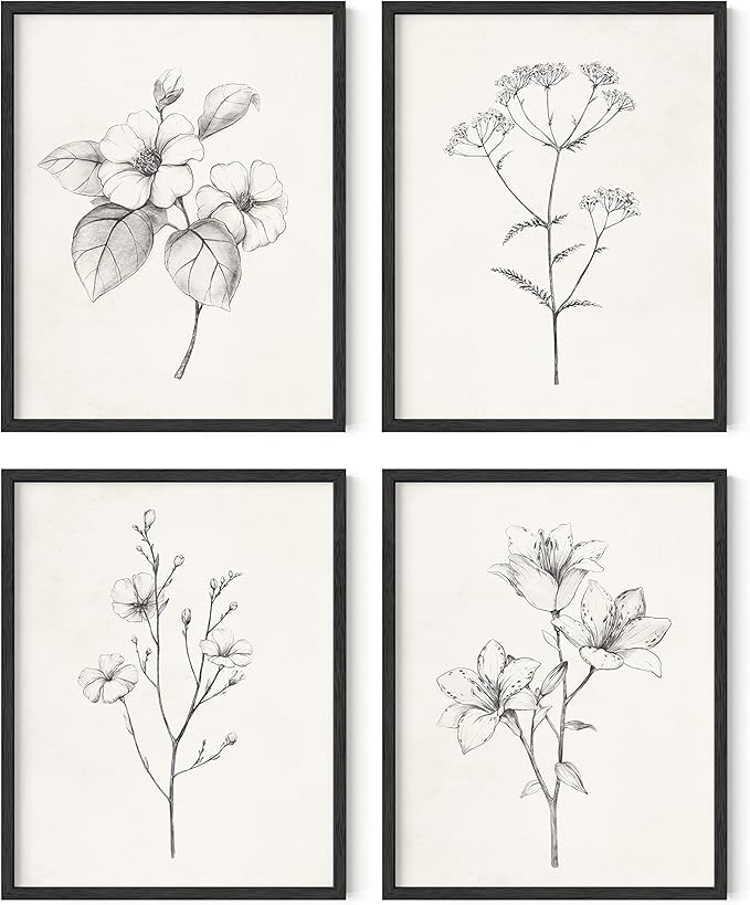 HAUS AND HUES Grey Floral Wall Art by HausandHuesArtPrints