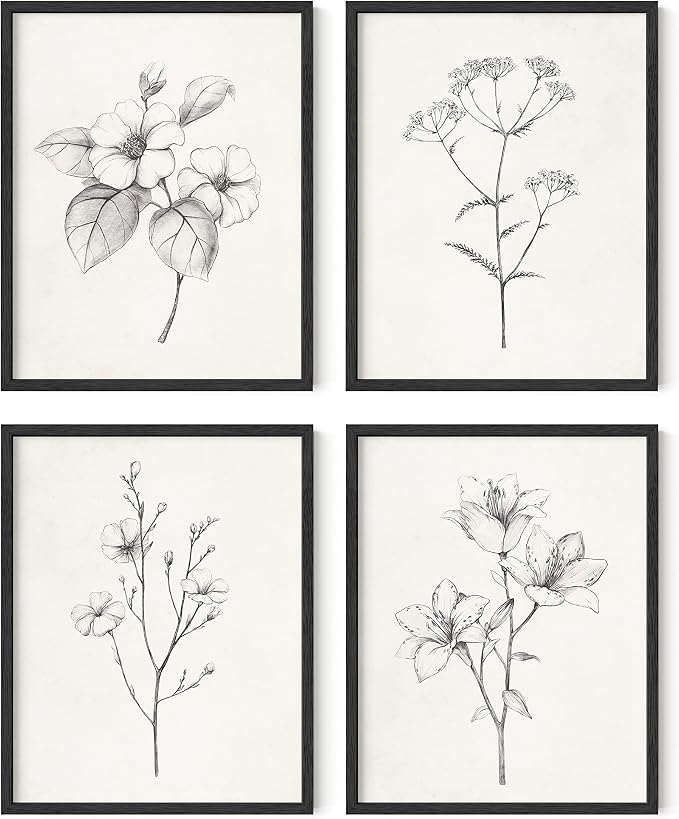 HAUS AND HUES Grey Floral Wall Art by HausandHuesArtPrints