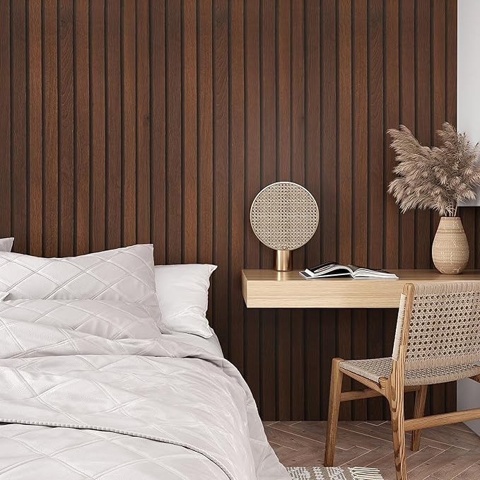 VEELIKE Dark Walnut Wood Slat Wallpaper Peel and Stick Wood Grain Panel - Image 3
