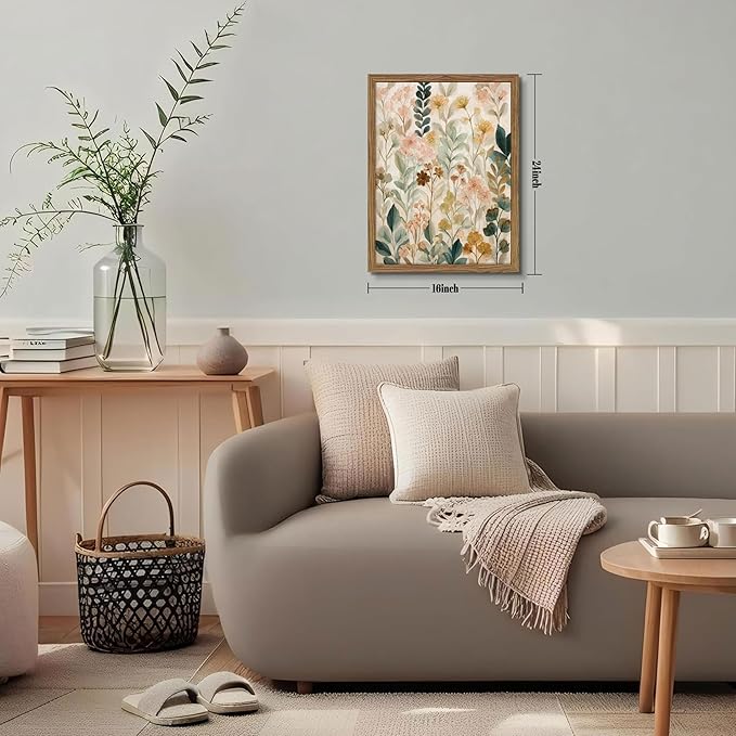 Framed Boho Floral Wall Art, Neutral Botanical Wildflower Canvas Wall Decor - Image 3