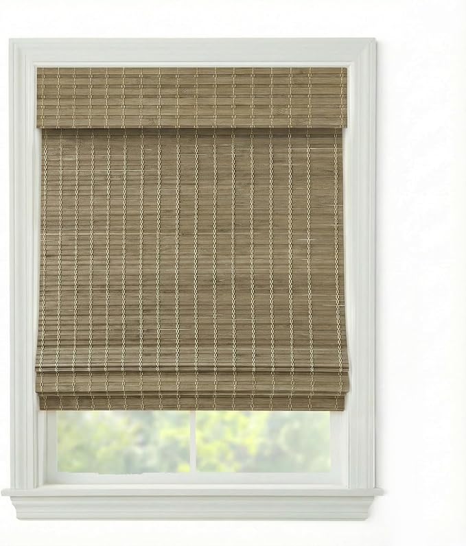 Cordless Woven Wood Roman Shades, 26W x 72H, Eastfield Ash, Sizes 20-72 Wide by FirstRateBlinds