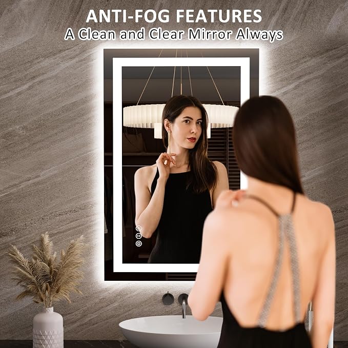 LOAAO 23.6"x35.4" LED Mirror for Bathroom, Lighted Bathroom Mirror - Image 2