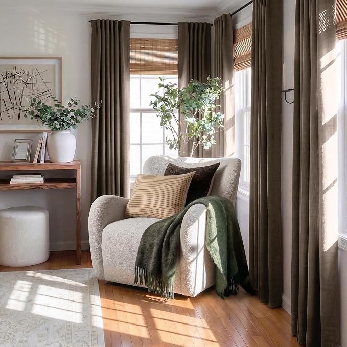 100% Blackout Shield Dark Brown Linen Blackout Curtains - Image 5