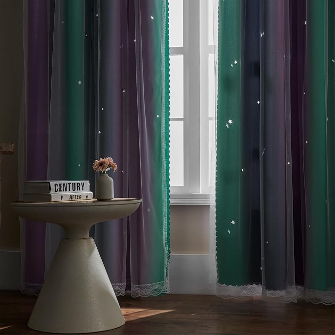 XiDi Curtains for Bedroom Decor, Rainbow Purplgreen grey52/90 - Image 5