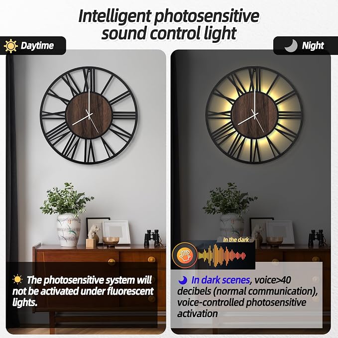 LEIKE Large Wall Clocks with Night Light Battery Operated, Silent Non Ticking - Image 2