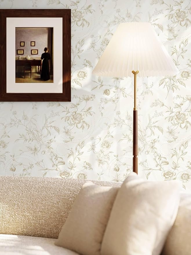 Ismoon Peel and Stick Wallpaper Floral Vintage Stick on Wall Paper Beige French - Image 4
