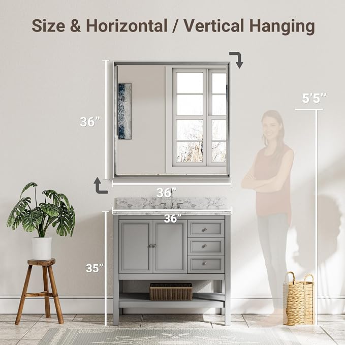 Silver Bathroom Mirror, 30x36 Inch Beveled Silver Vanity Mirror - Image 2