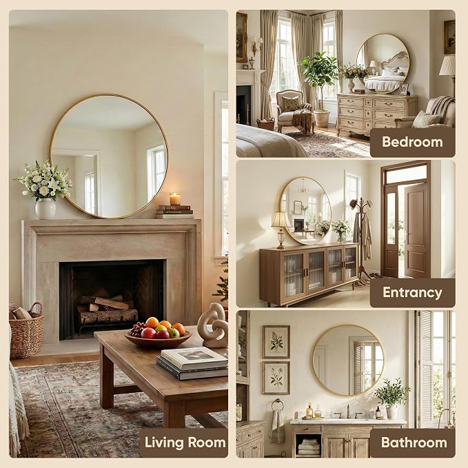 Antok 30 Inch Round Mirror for Wall, Round Bathroom Mirror, Circle Wall Mirrors - Image 8