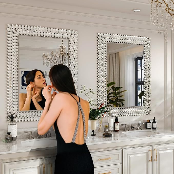 Kelly Miller 30"x40" Jeweled Bathroom Wall Mirror, Large Rectangle Decorative - Image 5